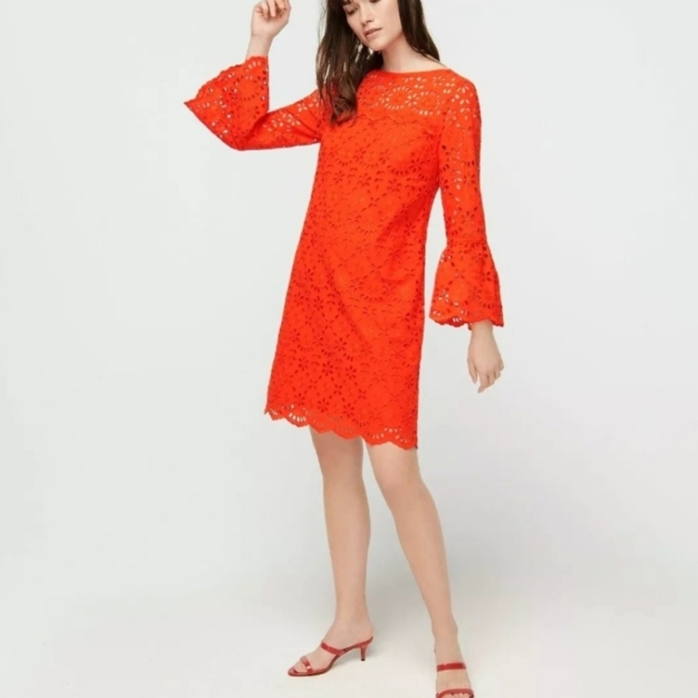J.Crew Bell Sleeve Eyelet Cocktail Dress Sz 2 - Picture 2 of 10